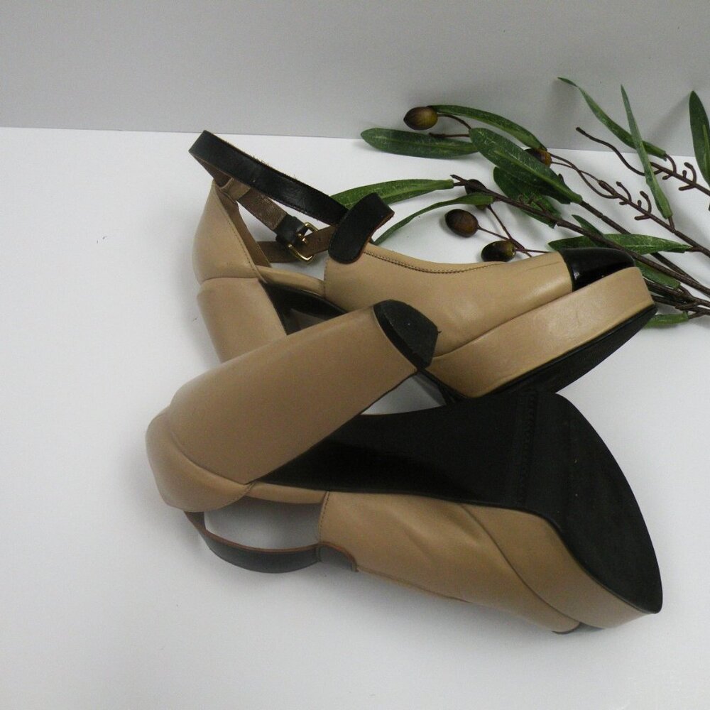 Worn Once! Marni Tan Black Cap Toe Heeled Mary Jane Shoes 38 (8) - Picture 8 of 9